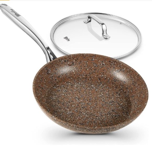 10" BROWN GRANITE - NONSTICK SKILLET/ FRYING PAN w/ GLASS LID - Picture 1 of 12